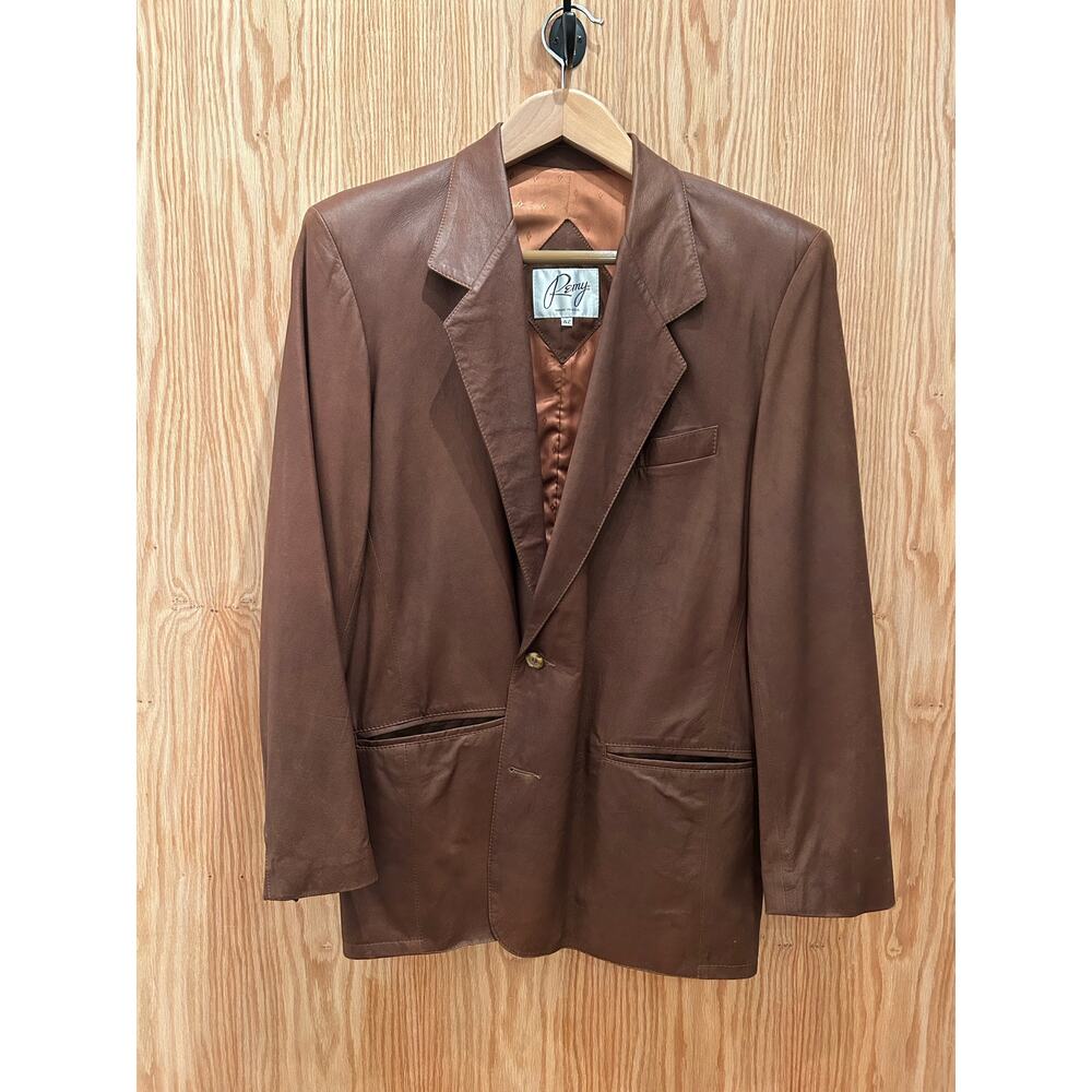 Vintage 1990s Leather Remy Blazer Brown Men's 42 Large Smooth Excellent